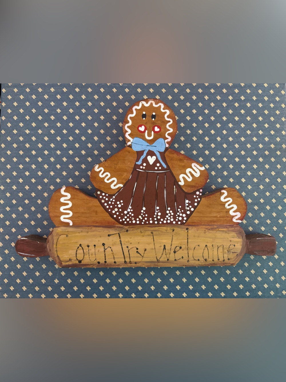 Hand-Painted Gingerbread Woman Shelf Decor - Brown & Blue
